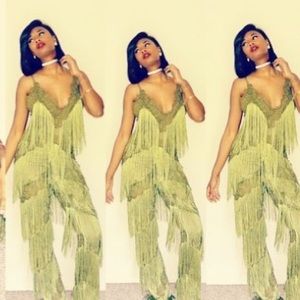 💚Green Fringe Jumpsuit💚